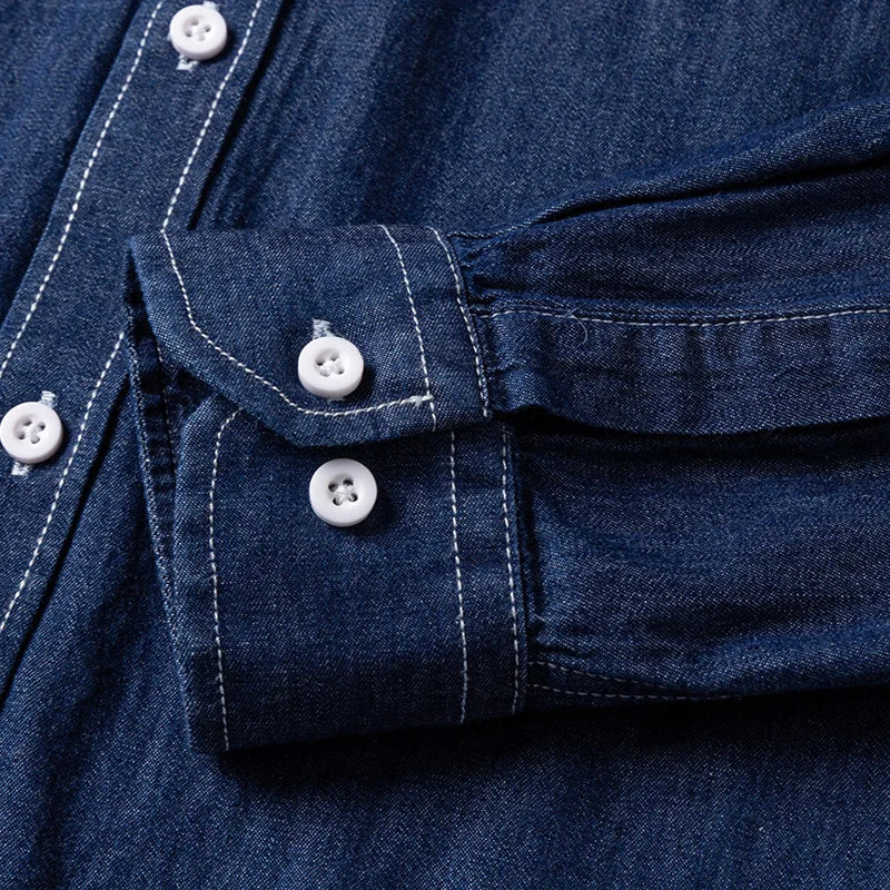 2025 Denim Long-Sleeve Double or Single  Pocket Design Shirt Classic 100% Cotton Fashion Embroider Comfortable Clothes