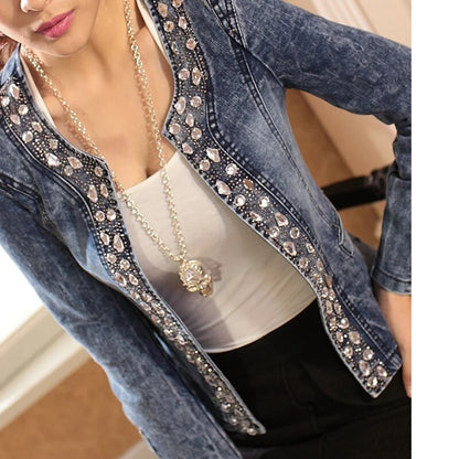 FMFSSOM, nueva chaqueta vaquera Antumn de primavera, abrigo informal con diamantes Vintage, chaqueta vaquera para mujer, Tops básicos, prendas de vestir exteriores, pantalones vaqueros