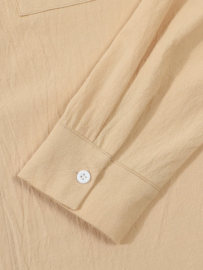 Autumn men's clothing 2025 new item men's solid color cotton and linen shirt stand up collar cardigan long sleeved casual busine