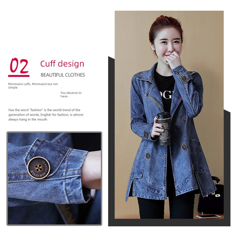 Mid Length Long Length Korean-Style Loose Casual Trench Coat Denim Jacket