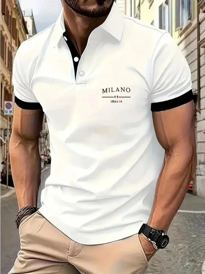European and American summer fashion men's sports simple letter print comfortable breathable polo shirt outdoor urban casual top