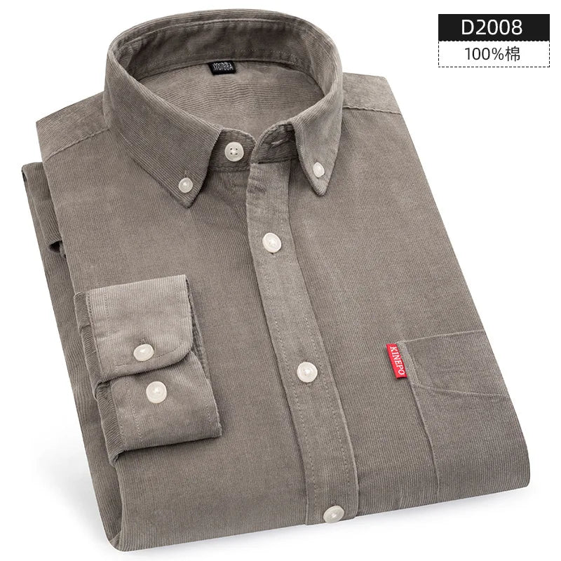 Retro Cotton Corduroy Warm Winter Shirt Men’s Long Sleeve Casual Soft Comfortable Pocket Dress Shirts for Male Blouse Clothes