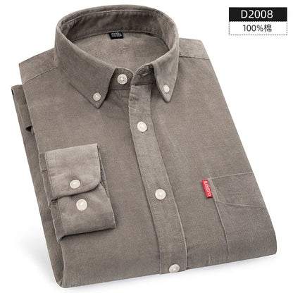 Retro Cotton Corduroy Warm Winter Shirt Men’s Long Sleeve Casual Soft Comfortable Pocket Dress Shirts for Male Blouse Clothes