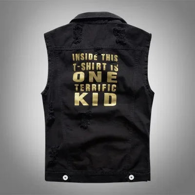 Men Black Denim Vests Jackets Waistcoats Printed Denim Coats Vests New Fashion Male Cotton Slim Jeans Waistcoats Jackets Vests 5