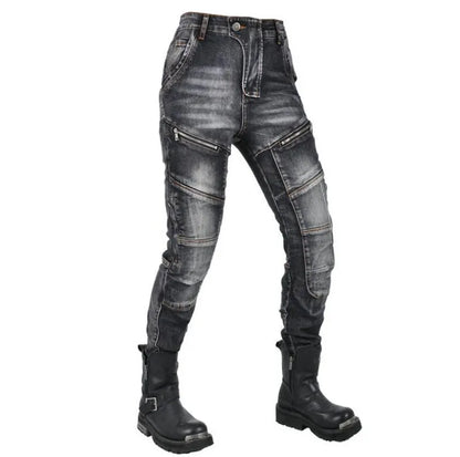 Womens zipper pants Motorcycle jeans Men's high elastic motorcycle riding rider pants Racing pants with protective