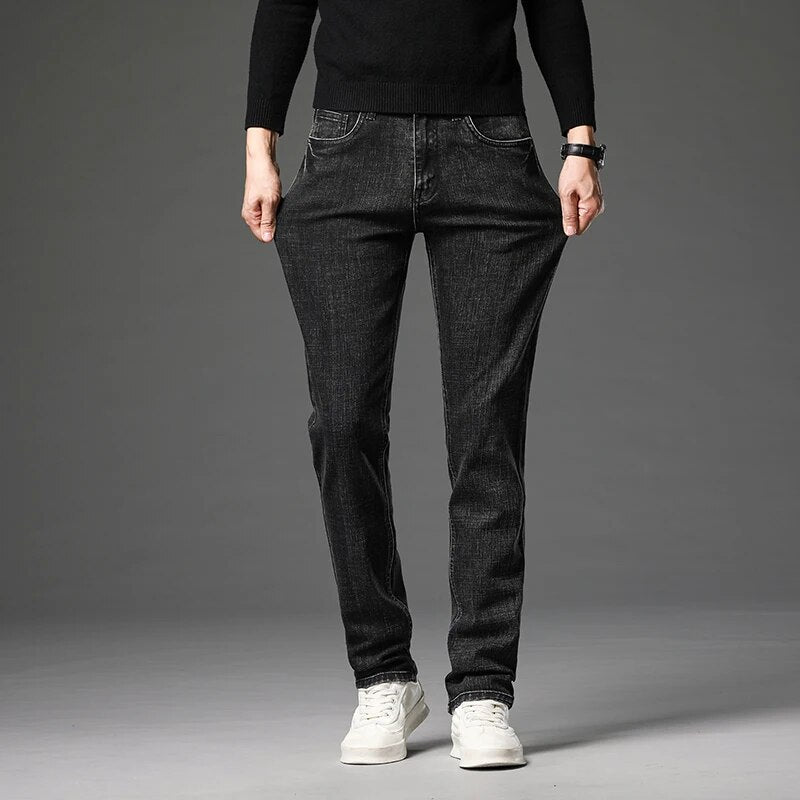 Nuevos pantalones vaqueros de algodón de Otoño Invierno para hombre, pantalones vaqueros rectos Retro clásicos gruesos, pantalones elásticos para hombre, ropa de marca de talla grande 40