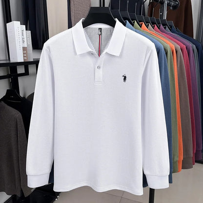 100% pure cotton autumn and winter men's fashion sports brand embroidered pony long sleeved POLO shirt business casual T-shirt
