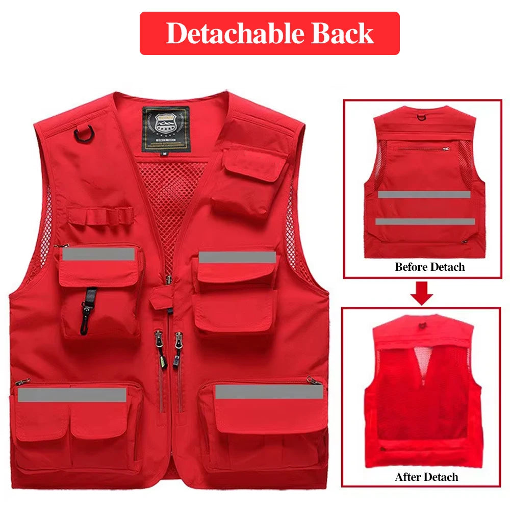 Workwear Safety Vest with Multi Pocket Emergency Rescue Volunteers Communication Safety Jacket Outdoor Work Clothing