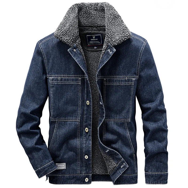 New Fashion Men Winter Fleece Warm Denim Jackets Tooling Coats Quality Cotton Male Multi-pocket Casual Cargo Jackets Size M-5XL