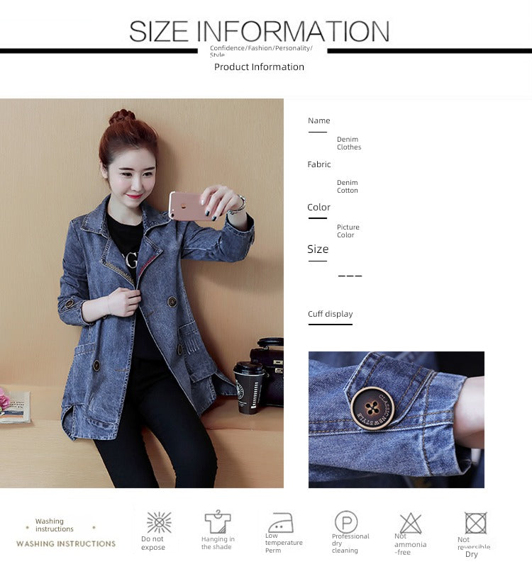 Mid Length Long Length Korean-Style Loose Casual Trench Coat Denim Jacket