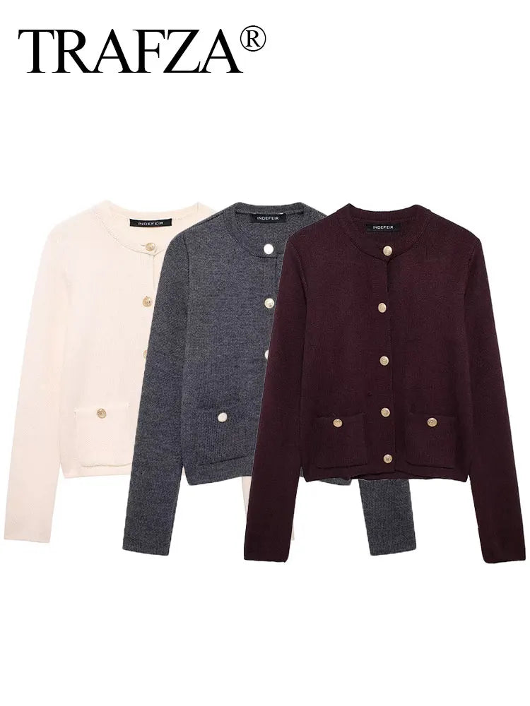 HH Women Casual Knitted Cropped Cardigan Long Sleeve Single Breasted Cardigans Women 2025 New Autumn Pocket Knitwear