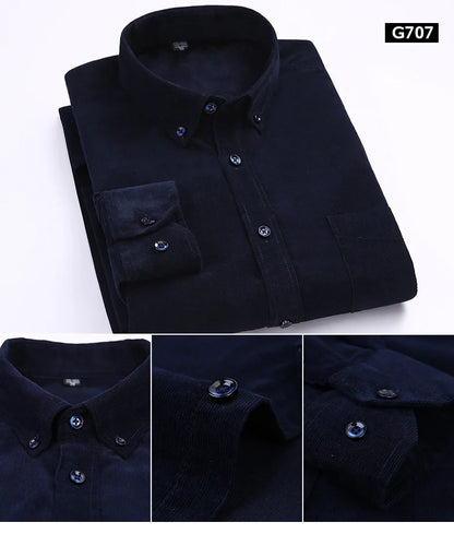 100% Cotton Men's Corduroy Shirts Long Sleeve Casual Regular Fit Business Dress Shirts  Man Comfortable Pocket Clothes 7XL 6XL