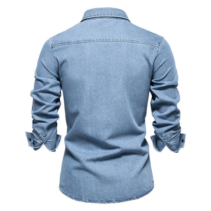 AIOPESON Mens 100% Cotton Denim Shirts Autumn Thick Cowboy High Quality Male Shirt Solid Color Button Casual Jeans Shirt