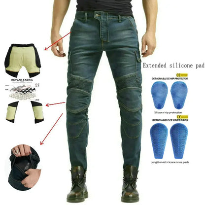 Denimaster Biker Wear-Resistant Motorcycle Riding Jeans Knight Sports Cycling Loose Straight Pants Wear Resistant Material Trousers