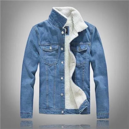 2025 Autumn/Winter New Fashion Solid Color Lamb Wool Denim Jacket Men's Casual Thick Warm High Quality Plus-Size Jacket M-3XL
