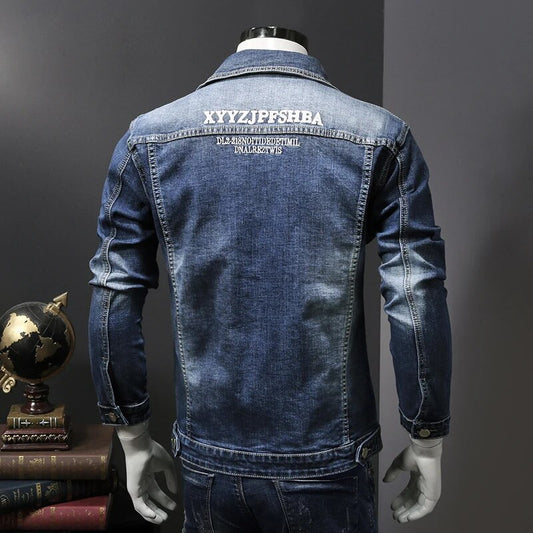 Embroidered Denim Coat Men Spring and Autumn Jeans Jacket , Tops Men Jacket High-quality Denim Outerwear
