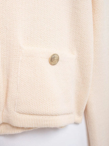 Women's Winter Slim Short Knitted Cardigan Jacket Retro Round Neck Gold Breasted Decoration Elegant Women's Casual Jacket