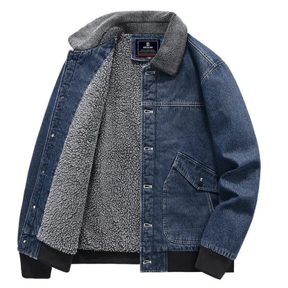 New Fashion Men Winter Fleece Warm Denim Jackets Tooling Coats Quality Cotton Male Multi-pocket Casual Cargo Jackets Size M-5XL