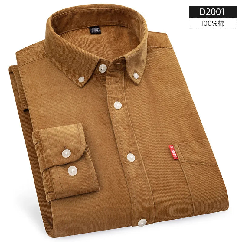 Retro Cotton Corduroy Warm Winter Shirt Men’s Long Sleeve Casual Soft Comfortable Pocket Dress Shirts for Male Blouse Clothes