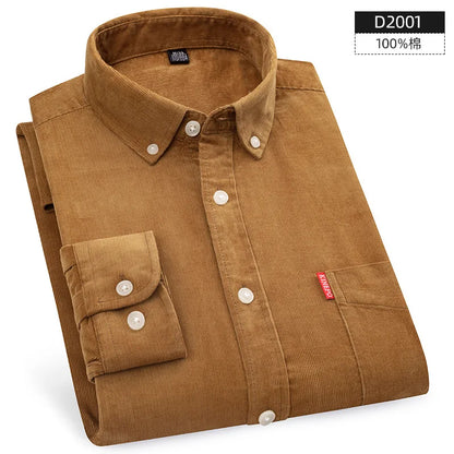 Retro Cotton Corduroy Warm Winter Shirt Men’s Long Sleeve Casual Soft Comfortable Pocket Dress Shirts for Male Blouse Clothes