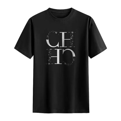 CH Letter Printed Fashionable Black T-shirt Trendy Streetwear Fashionable Men's and Women's Casual Loose Short Sleeved Top
