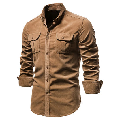Fashion Single Breasted Cotton Men's Shirt Business Casual Fashion Solid Color Corduroy Men Shirts Autumn Slim Shirt Men
