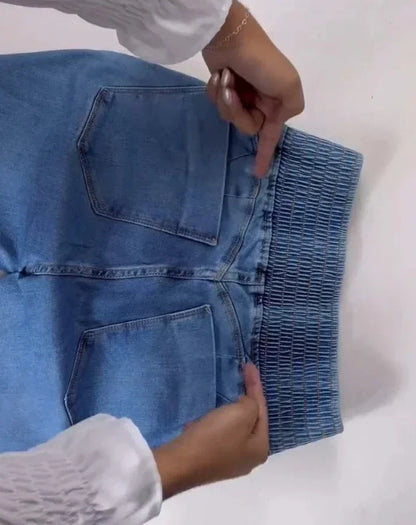 ALLUKASA 2026 autumn winter  Elegant High Waist Button Front Casual Female Jeans Sexy  Fashion Back Shirred Trouser Bottom