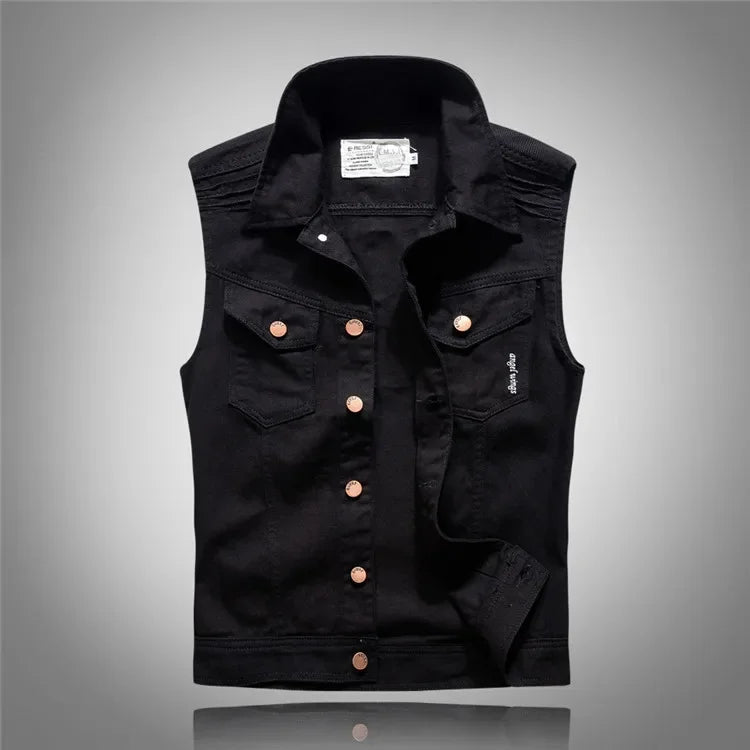 Men Black Denim Vests Jackets Waistcoats Printed Denim Coats Vests New Fashion Male Cotton Slim Jeans Waistcoats Jackets Vests 5
