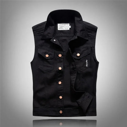Men Black Denim Vests Jackets Waistcoats Printed Denim Coats Vests New Fashion Male Cotton Slim Jeans Waistcoats Jackets Vests 5