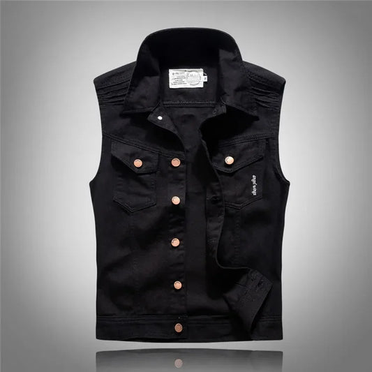Men Black Denim Vests Jackets Waistcoats Printed Denim Coats Vests New Fashion Male Cotton Slim Jeans Waistcoats Jackets Vests 5
