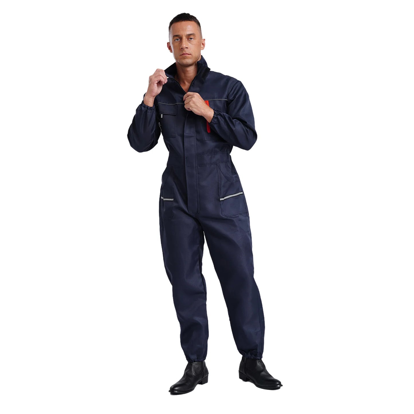 Men Resistant Coveralls Work Uniforms for Factory Workshop Stand Collar Long Sleeve Multi-pockets One-piece Jumpsuit Worker Wear