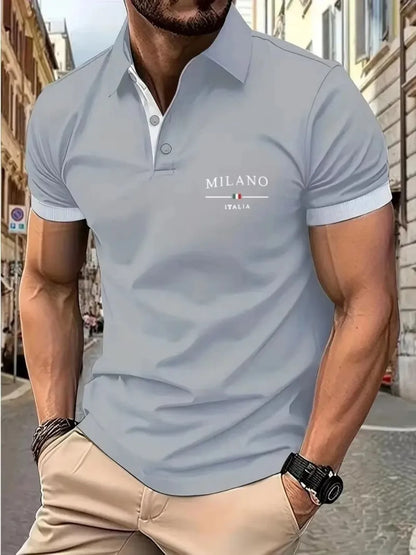 European and American summer fashion men's sports simple letter print comfortable breathable polo shirt outdoor urban casual top