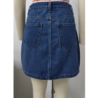 Women Summer Denim Skirts Solid Color Straight Jeans Mini Skirt