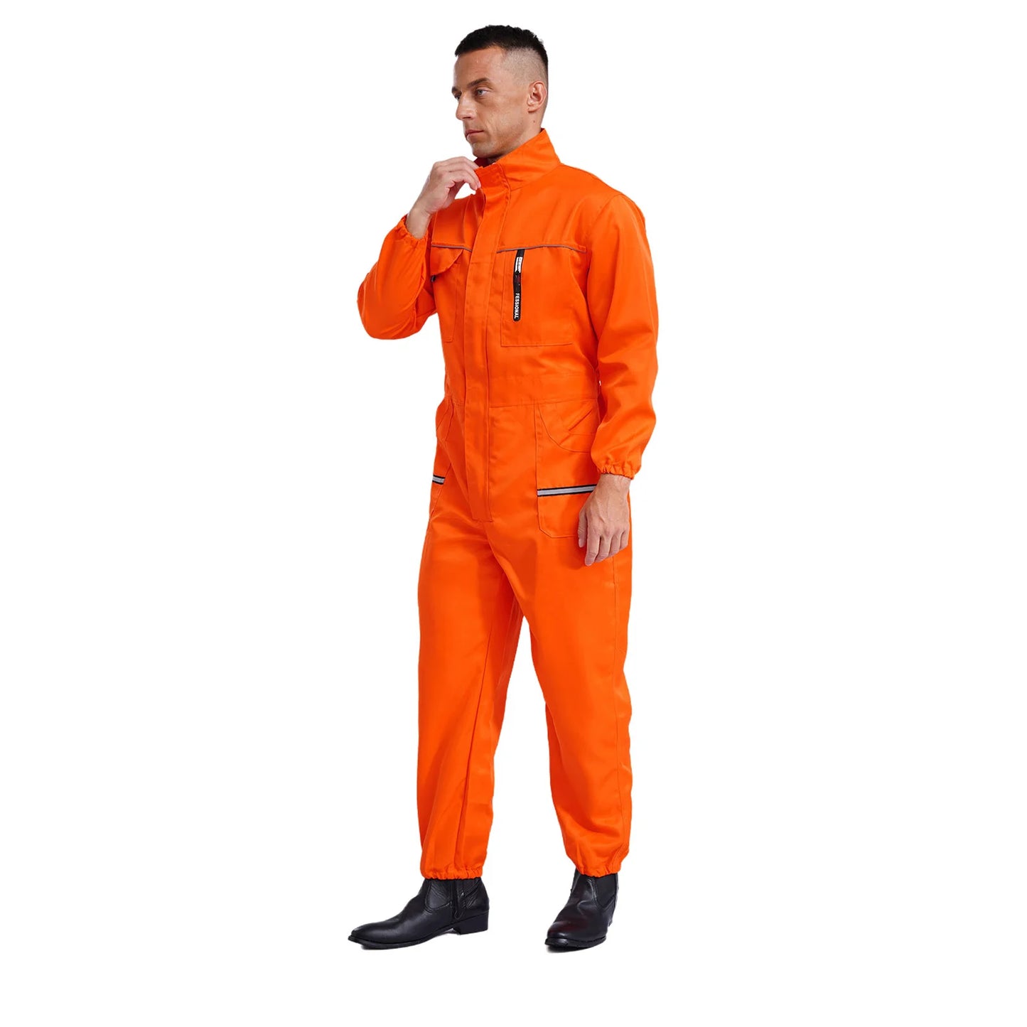 Men Resistant Coveralls Work Uniforms for Factory Workshop Stand Collar Long Sleeve Multi-pockets One-piece Jumpsuit Worker Wear