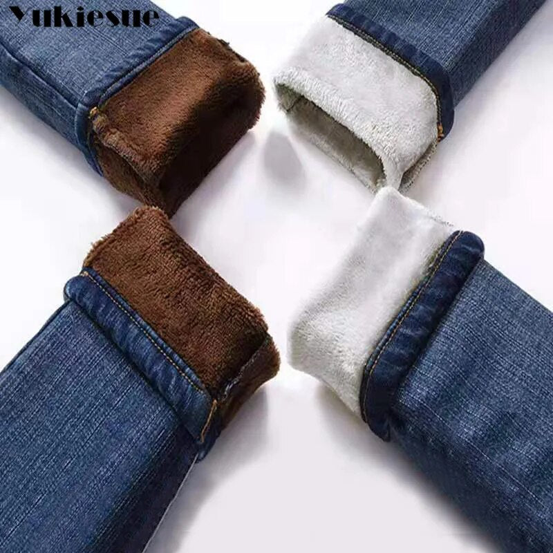 Pantalones vaqueros cálidos de invierno para mujer, pantalones informales de terciopelo de cintura alta para mujer, pantalones vaqueros para mujer 2022