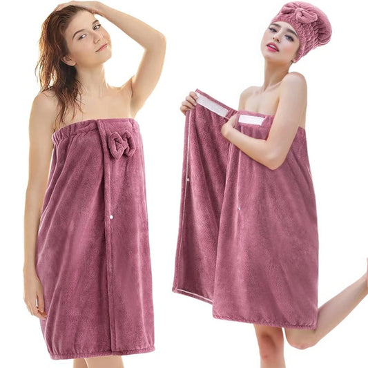 2 Sets Womens Wrap Towel with Hair Towel Bath Towel Wrap Shower Dress Towel Spa Wraps for Women's Bathrobe