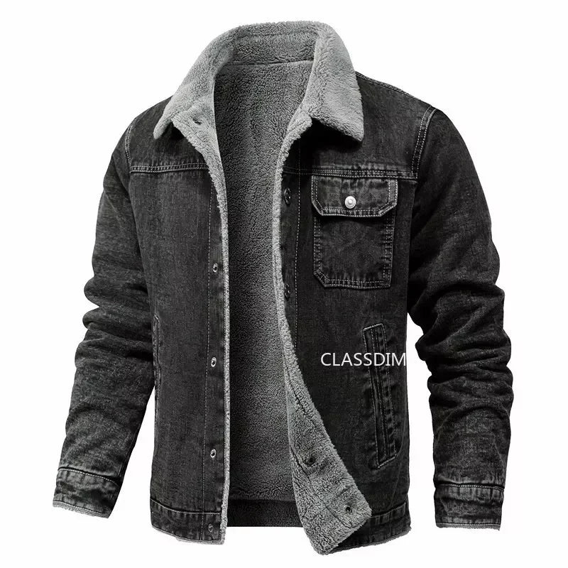 Men Winter Black Denim Jackets Fleece Warm Coats Good Quality Male Casual Winter Jackets Outwear Casual Coats Winter Clothes S-4XL