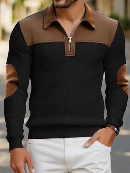 Style Knitted Pullover With A Turned-up Collar Patchwork Embroidery Casual Office And Sporty Style With A Zipper On The Front
