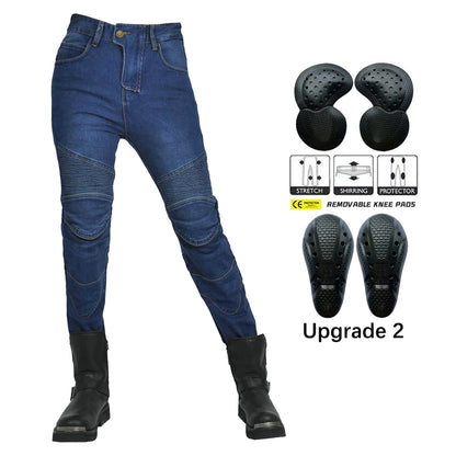 New Motorcycle Jeans Women Upgrade Silicone Protector Detachable Casual Fashion Racing Road Rider Four Seasons Moto Pants