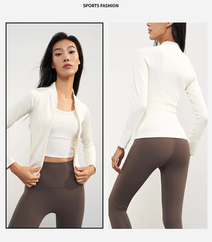 Vnazvnasi Spring New Design Women Thread Knit Jacket Zipped Long Sleeve Slim Girls Coat Outside Walk Or Running Sportswear