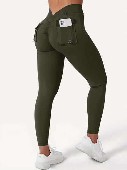 Women's High-Waisted Butt-Lifting V-Back Seamless Gym Yoga Leggings with Pockets