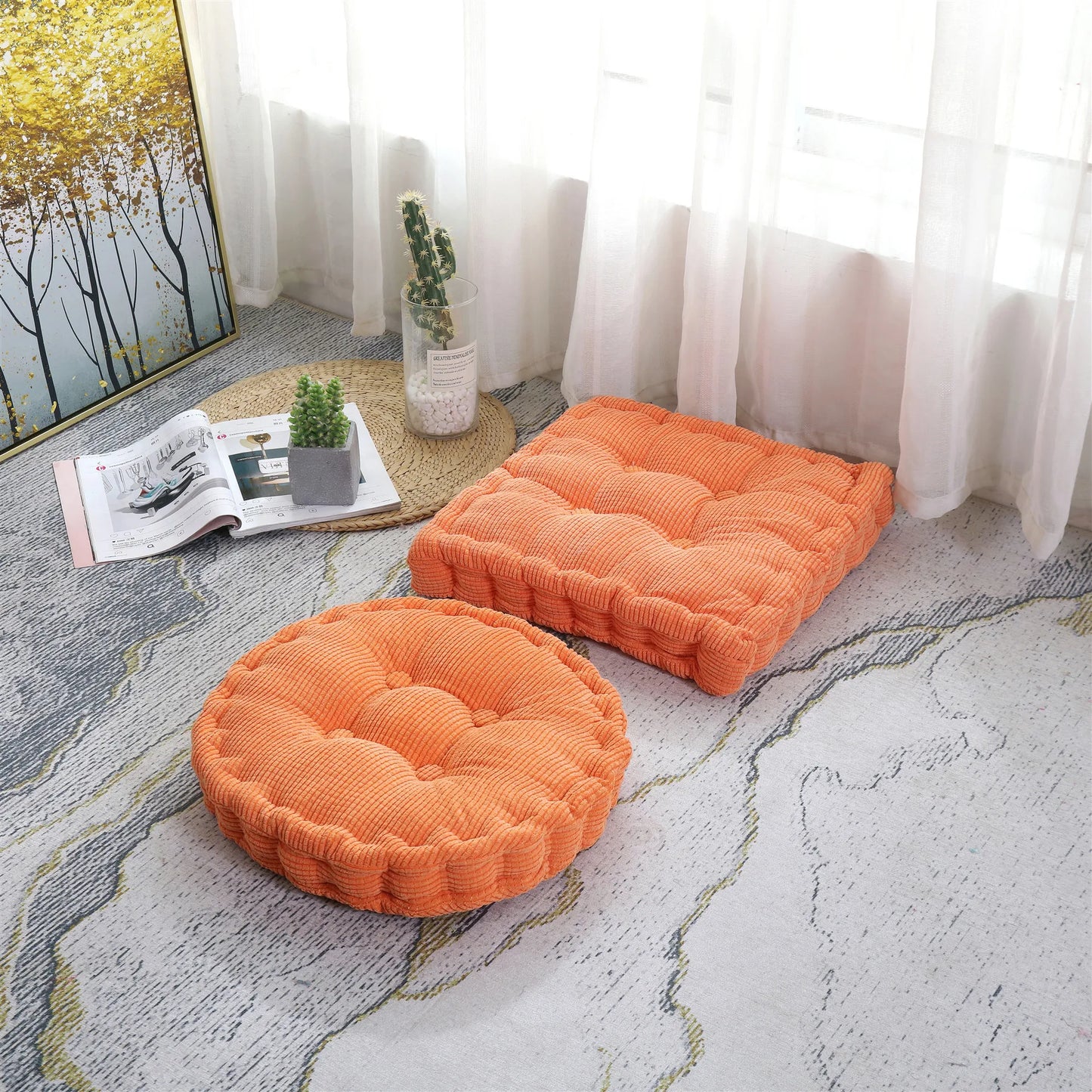 Square Round Floor Pillows for Adult Kids Meditation Floor Pillow Seating Cushion Tufted Floor Cushion Yoga Bench Rocking Tatami