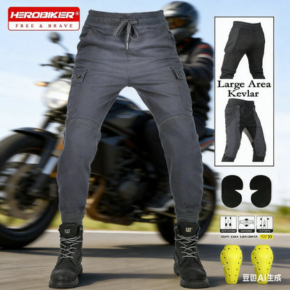 Men Motorcycle Riding Jeans Kevlar Pants Soft Casual Outdoor Protective Knee Hip Pads Pantalon Racing Pants with Hip Knee Armor