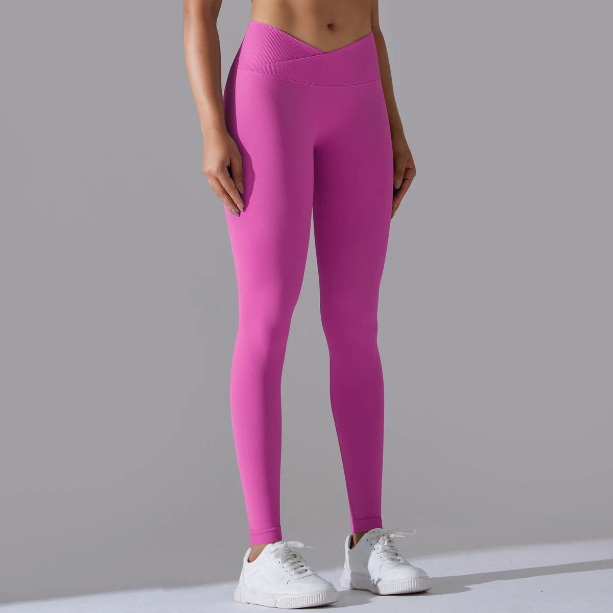 Seamless Yoga Pant Cross Over Waistband Sports Fitness Legging Women High Waist Gym Scrunch Butt Running Workout Leggings