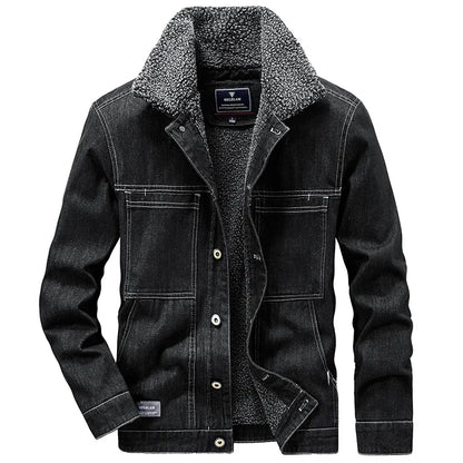 New Fashion Men Winter Fleece Warm Denim Jackets Tooling Coats Quality Cotton Male Multi-pocket Casual Cargo Jackets Size M-5XL