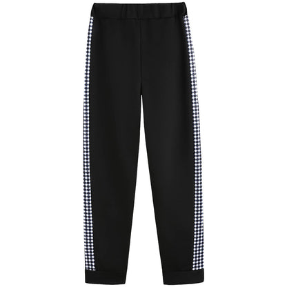 Athleisure Zipper Jacket Women's Suit Spring Fashion Patchwork Plaid Slim Fit Timid Feet Trousers Female 2 Piece Set 2025