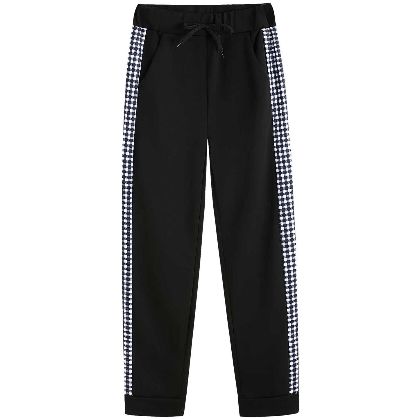 Athleisure Zipper Jacket Women's Suit Spring Fashion Patchwork Plaid Slim Fit Timid Feet Trousers Female 2 Piece Set 2025