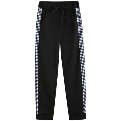 Athleisure Zipper Jacket Women's Suit Spring Fashion Patchwork Plaid Slim Fit Timid Feet Trousers Female 2 Piece Set 2025
