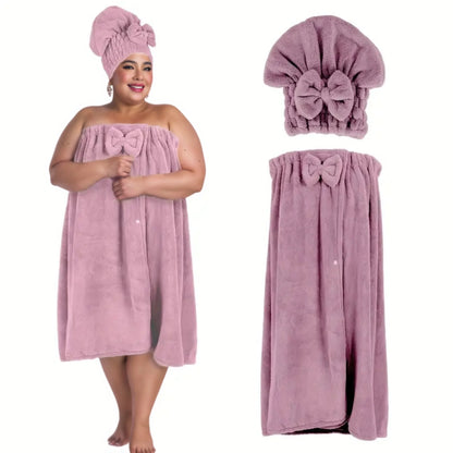 2 Sets Womens Wrap Towel with Hair Towel Bath Towel Wrap Shower Dress Towel Spa Wraps for Women's Bathrobe