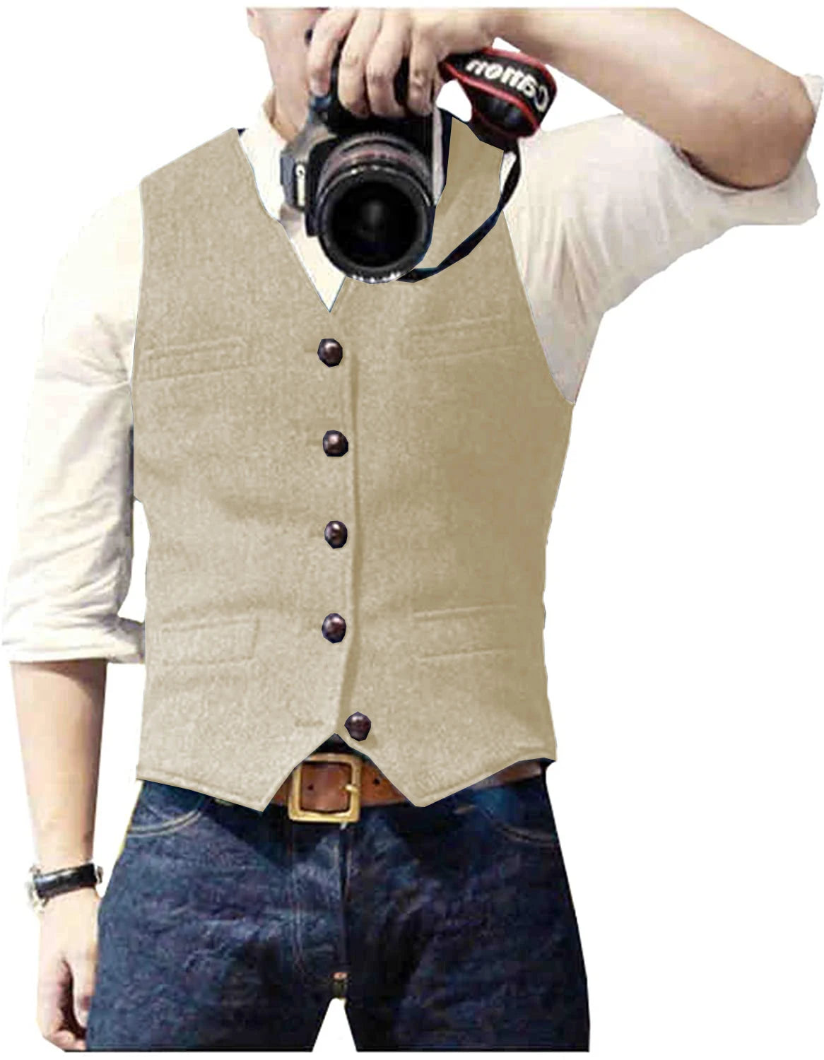 Men's Casual Classic Suit Vest V Neck Herringbone Tweed Slim Fit Business Waistcoat For Wedding